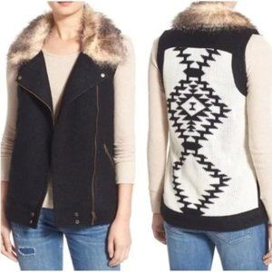 Thread & Supply Riva Ridge Moto Vest with Faux Fur Collar in Black Size Medium
